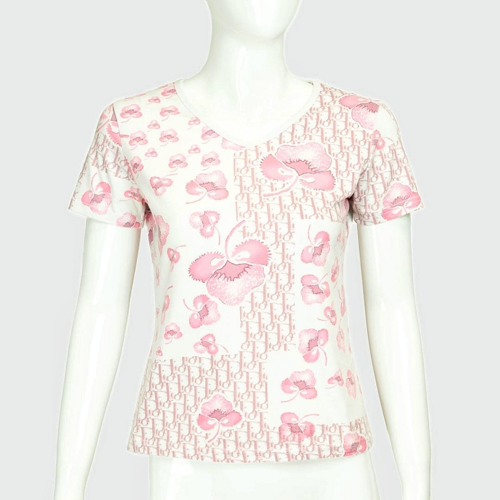 Vintage Christian Dior 2005 John Galliano Cherry Blossom Floral Print T-Shirt